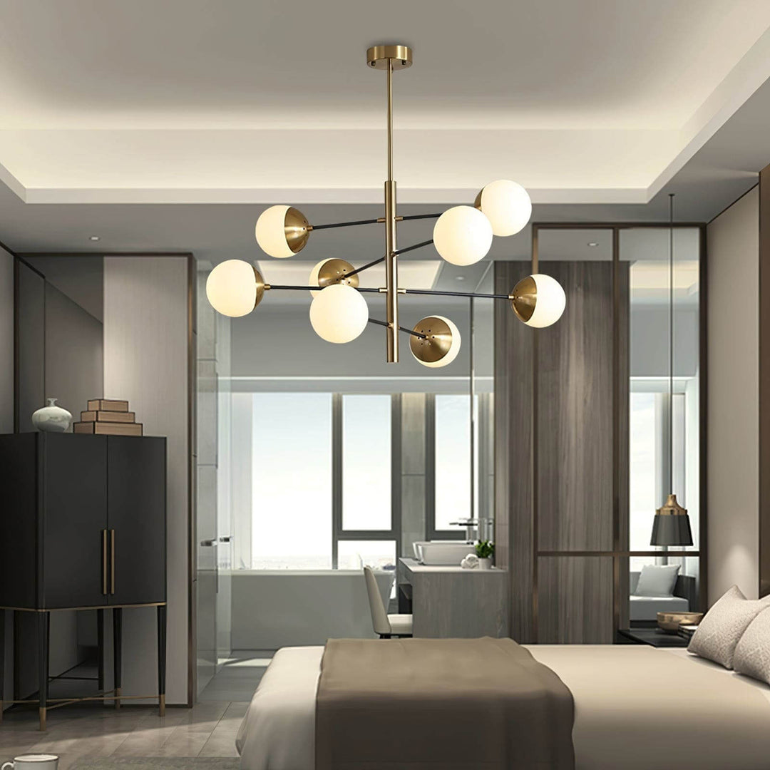 Solira Chandelier - Contemporary Living Room Fixture in Brass & Glass