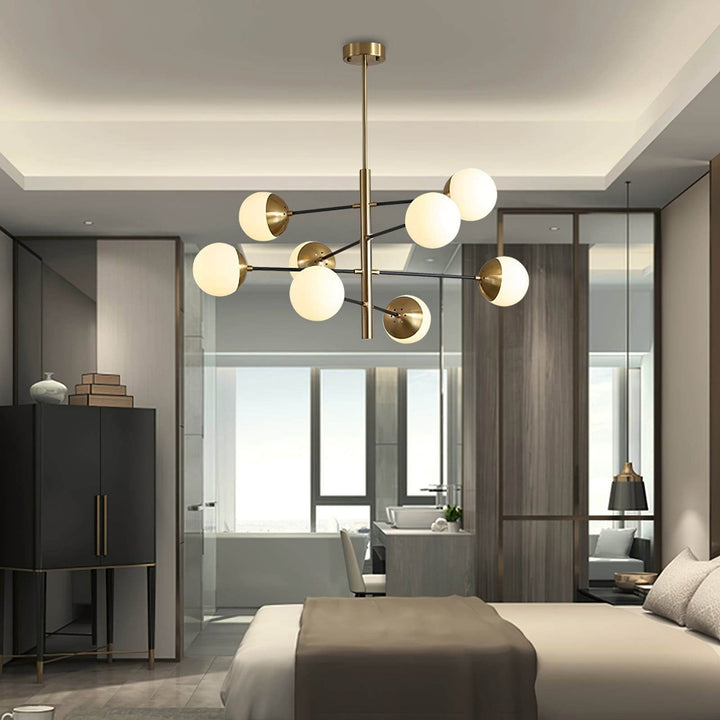 Solira Chandelier - Contemporary Living Room Fixture in Brass & Glass