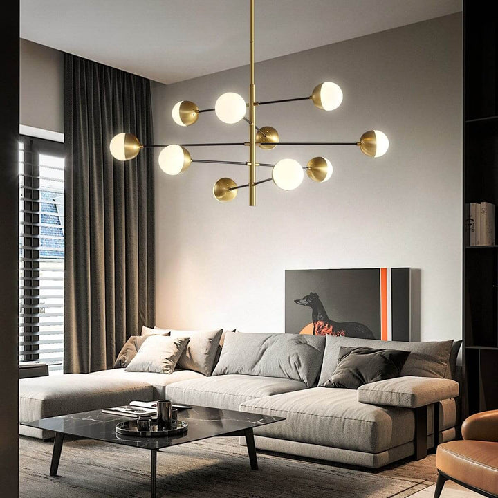 Solira Chandelier - Contemporary Living Room Fixture in Brass & Glass