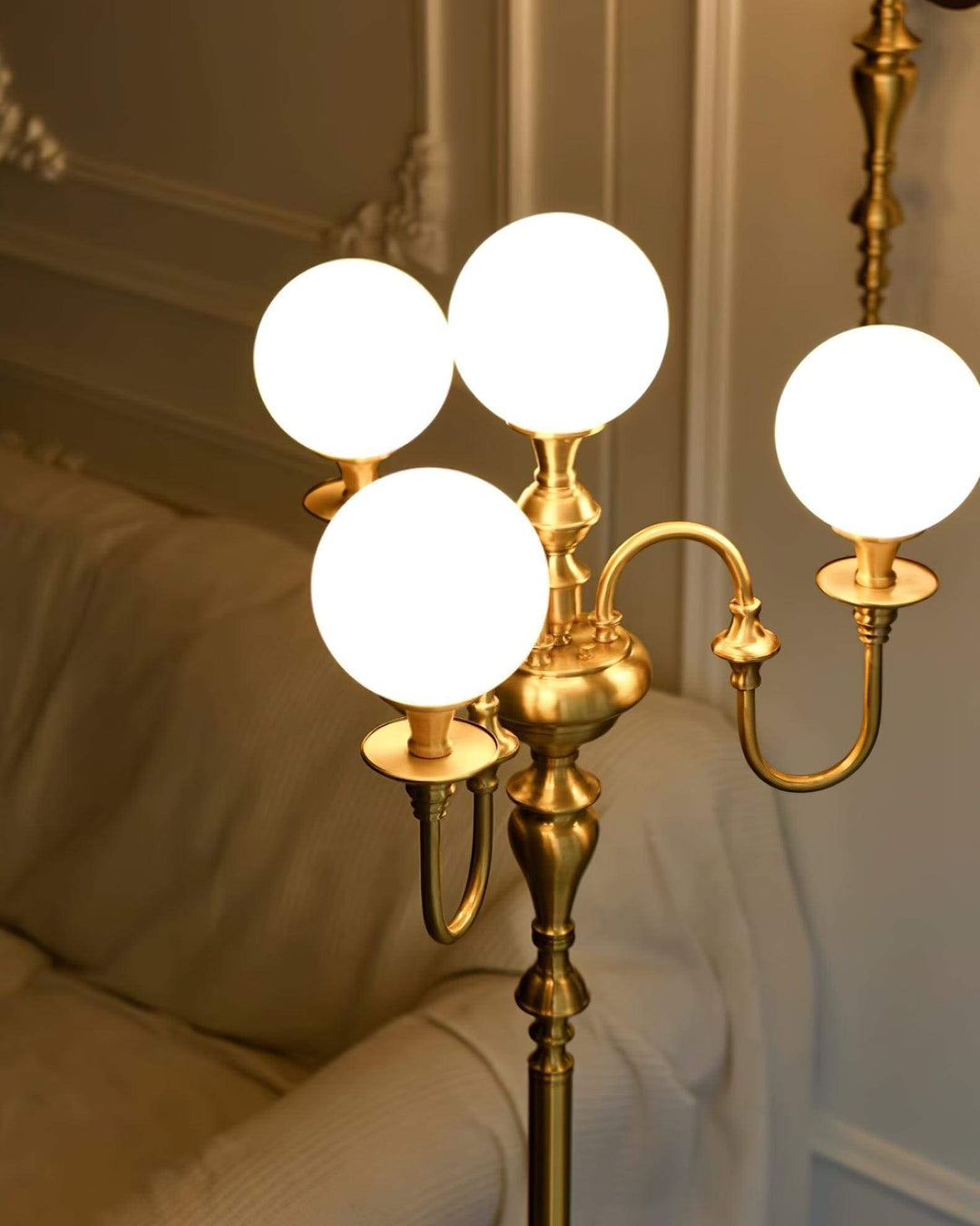 Solora Floor Lamp - Contemporary Brass & Glass Light for Living Room