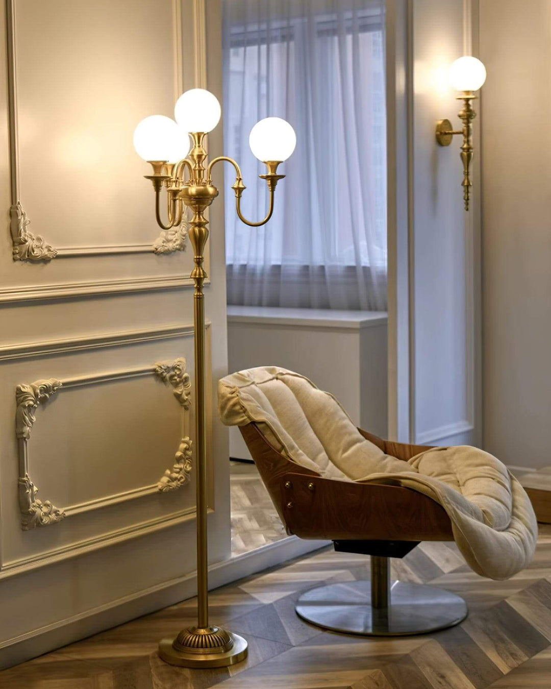 Solora Floor Lamp - Contemporary Brass & Glass Light for Living Room