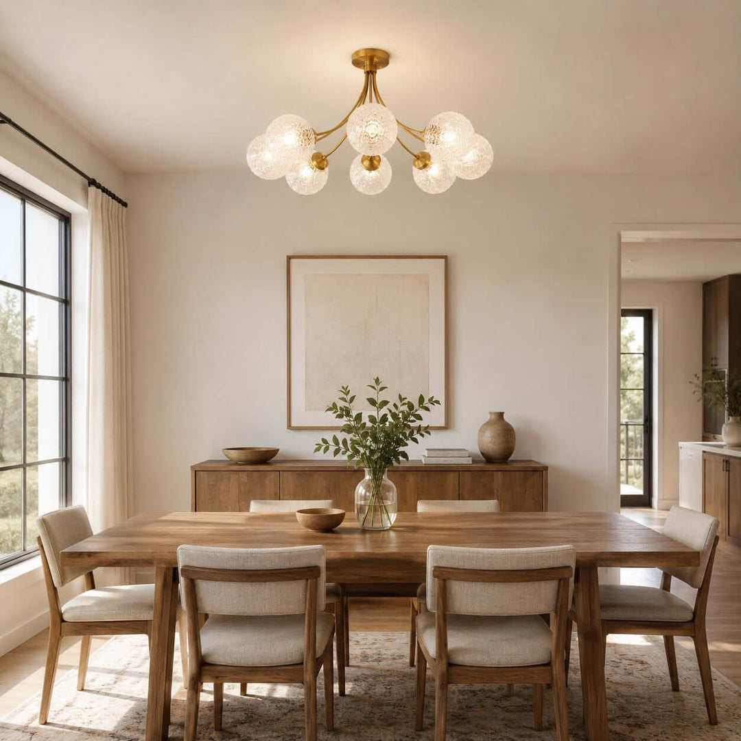 Solvian Ceiling Lamp - Brass Rippled Glass Light for Dining Rooms | Vinlighting