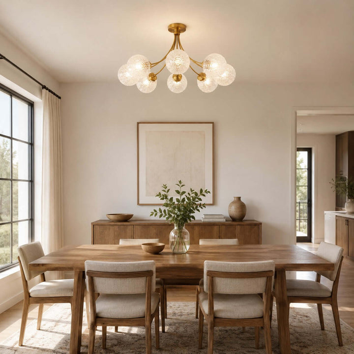 Solvian Ceiling Lamp - Brass Rippled Glass Light for Dining Rooms | Vinlighting