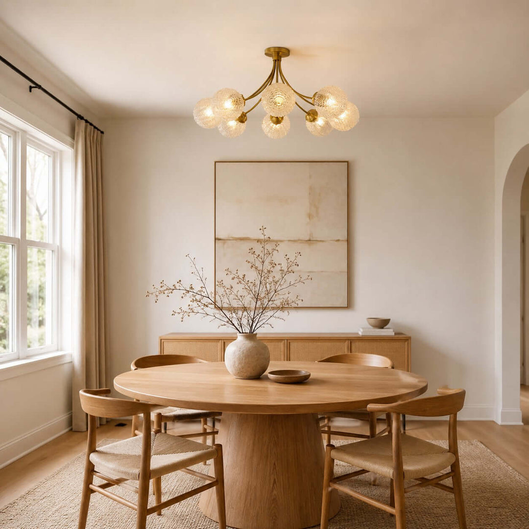 Solvian Ceiling Lamp - Brass Rippled Glass Light for Dining Rooms | Vinlighting