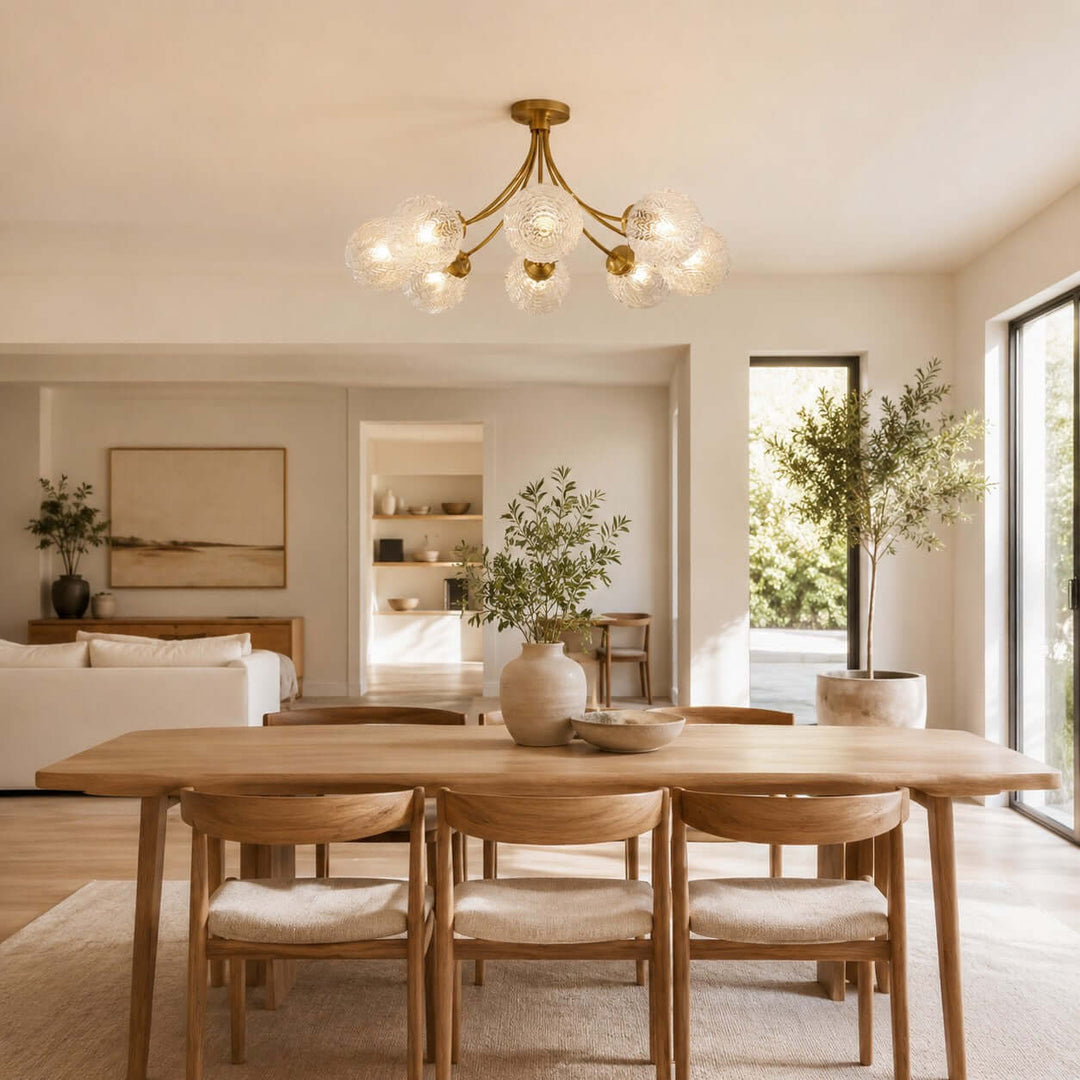 Solvian Ceiling Lamp - Brass Rippled Glass Light for Dining Rooms | Vinlighting