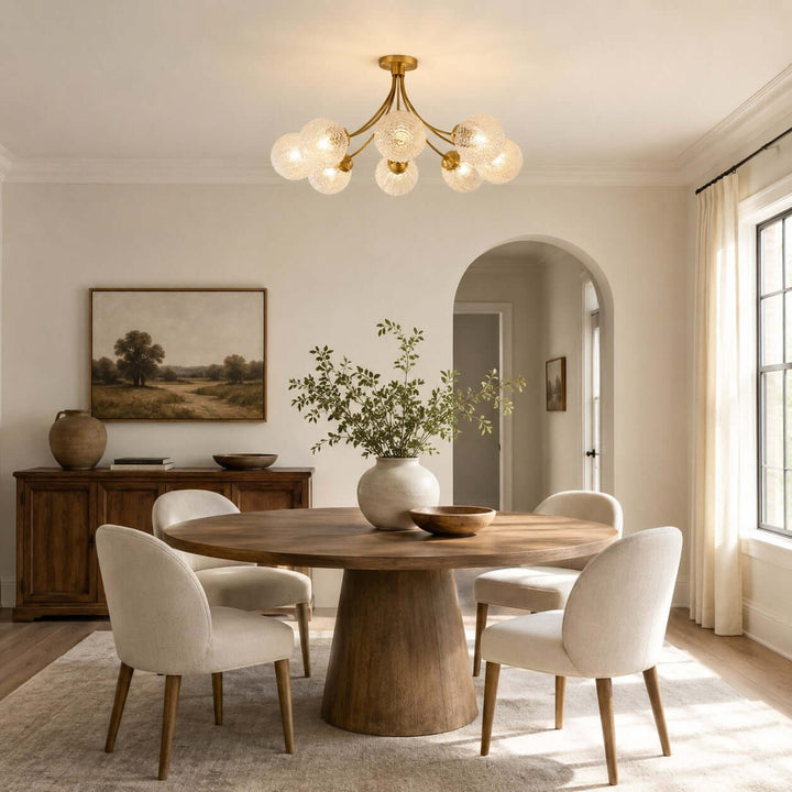 Solvian Ceiling Lamp - Brass Rippled Glass Light for Dining Rooms | Vinlighting
