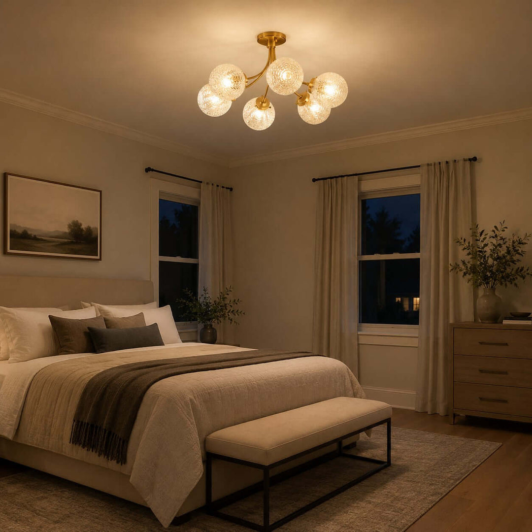Solvian Ceiling Lamp - Brass Rippled Glass Light for Dining Rooms | Vinlighting