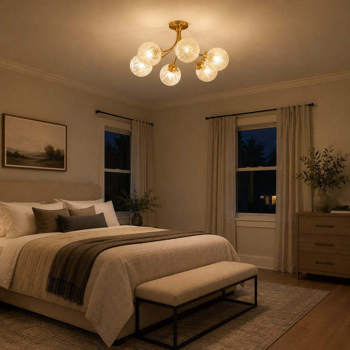 Solvian Ceiling Lamp - Brass Rippled Glass Light for Dining Rooms | Vinlighting