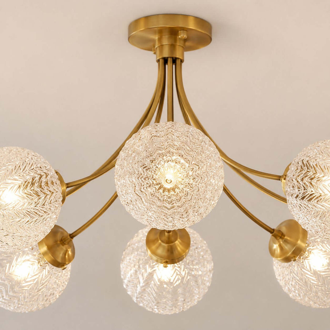 Solvian Ceiling Lamp - Brass Rippled Glass Light for Dining Rooms | Vinlighting