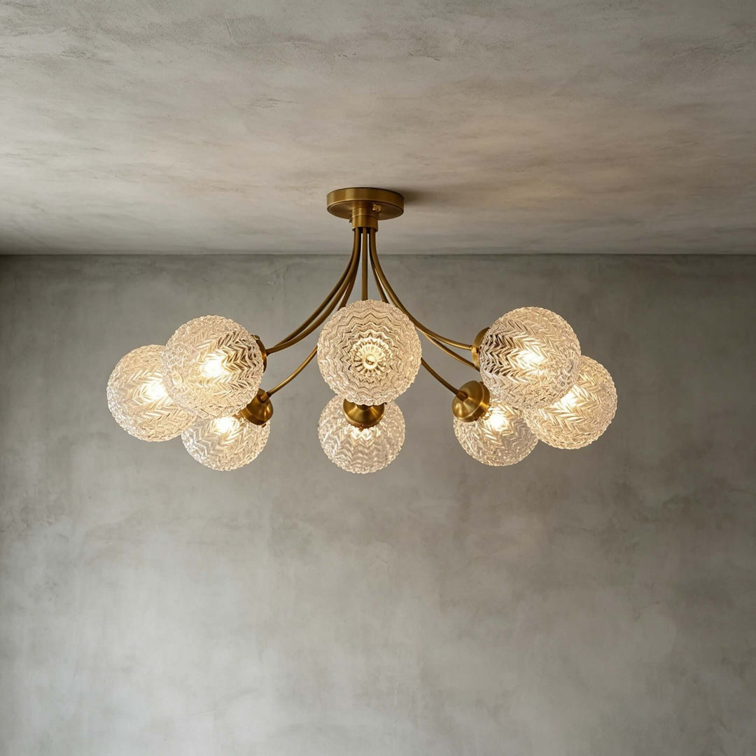 Solvian Ceiling Lamp - Brass Rippled Glass Light for Dining Rooms | Vinlighting