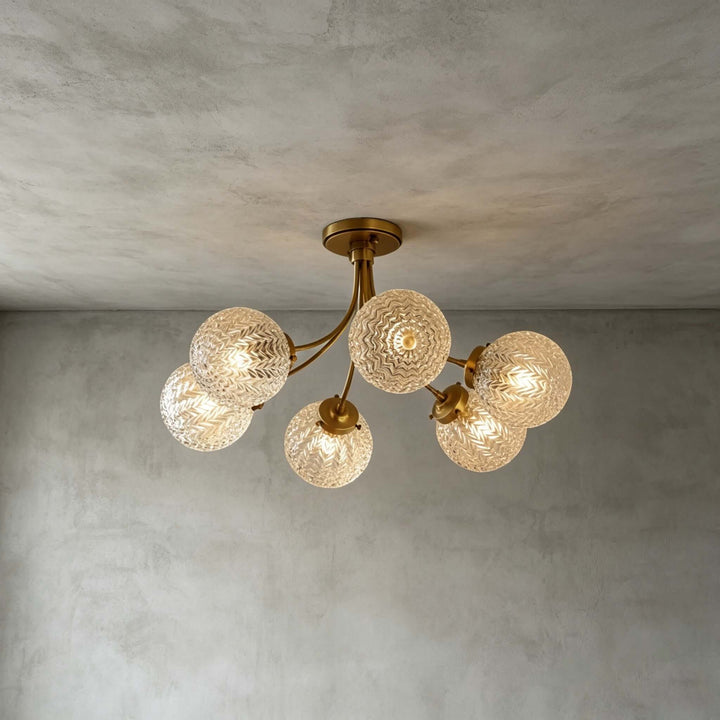 Solvian Ceiling Lamp - Brass Rippled Glass Light for Dining Rooms | Vinlighting