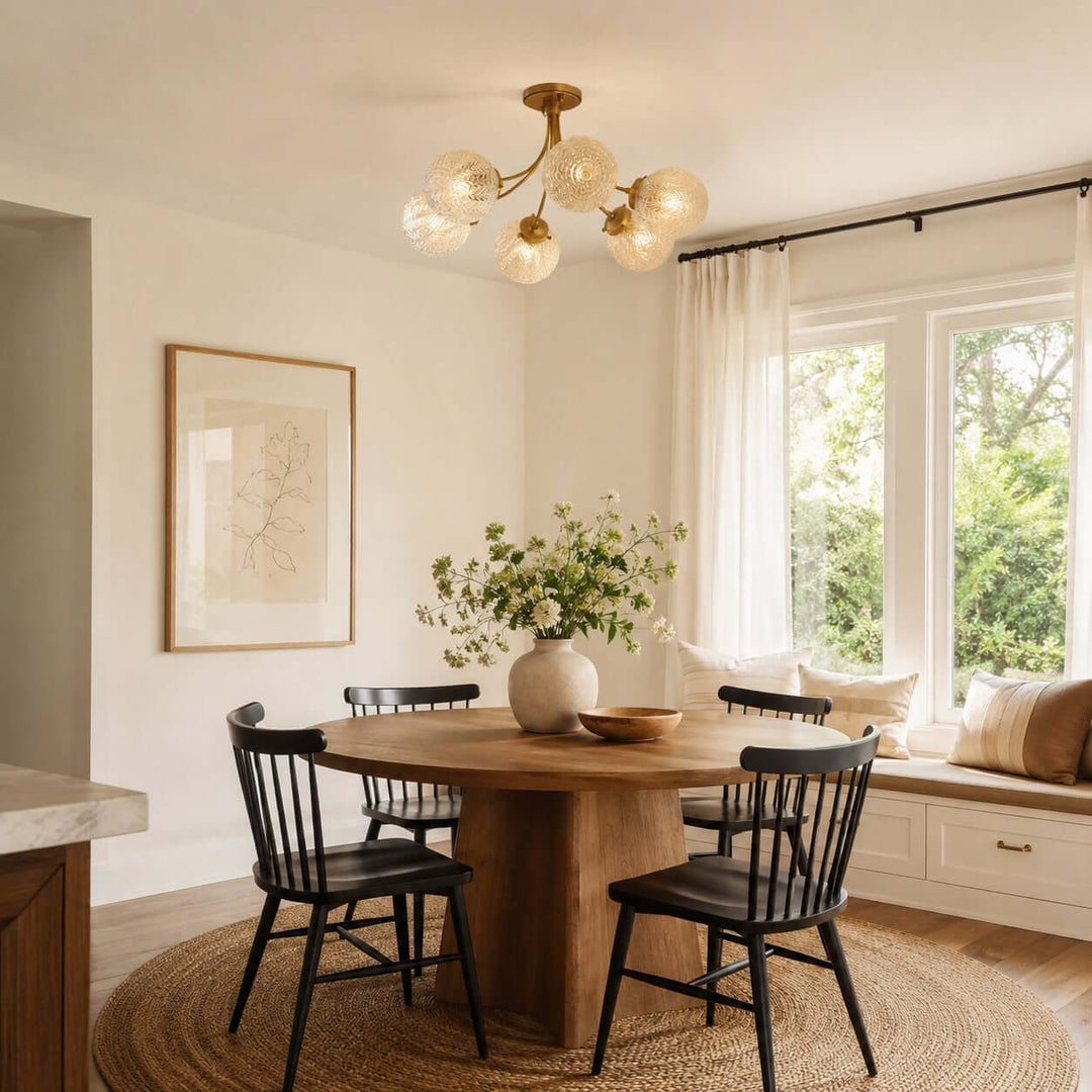 Solvian Ceiling Lamp - Brass Rippled Glass Light for Dining Rooms | Vinlighting