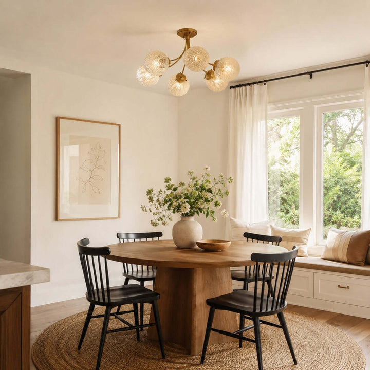 Solvian Ceiling Lamp - Brass Rippled Glass Light for Dining Rooms | Vinlighting
