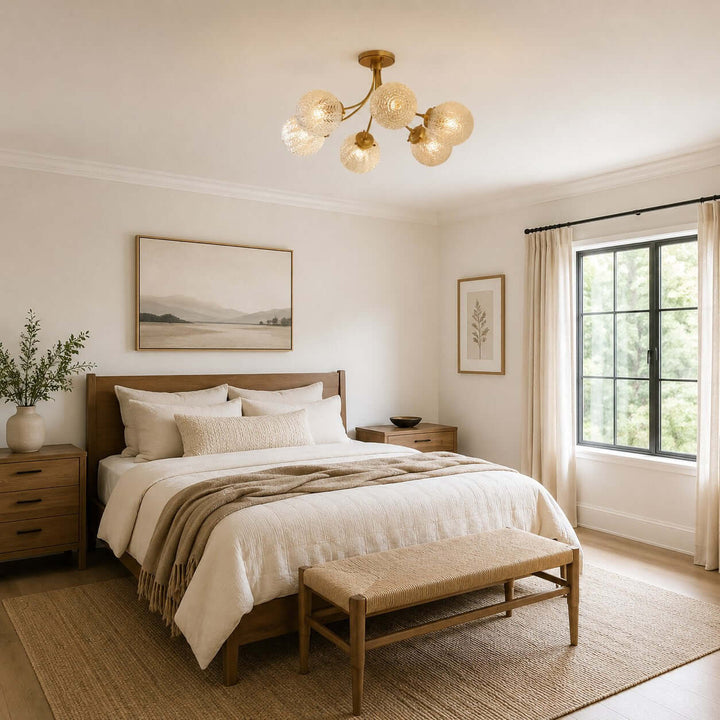 Solvian Ceiling Lamp - Brass Rippled Glass Light for Dining Rooms | Vinlighting