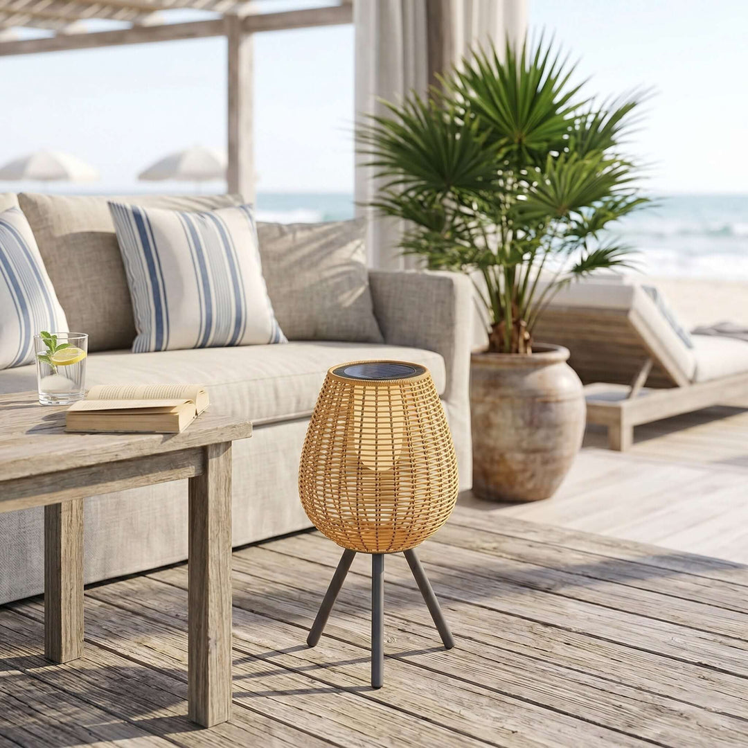 Solvyn Outdoor Floor Lamp - Woven Rattan Solar Floor Lamp