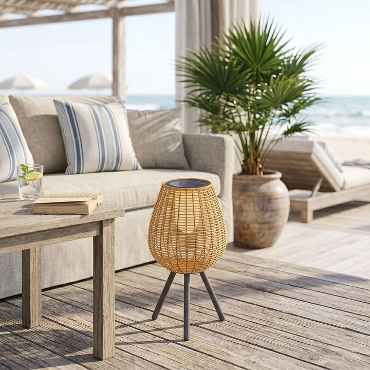 Solvyn Outdoor Floor Lamp - Woven Rattan Solar Floor Lamp