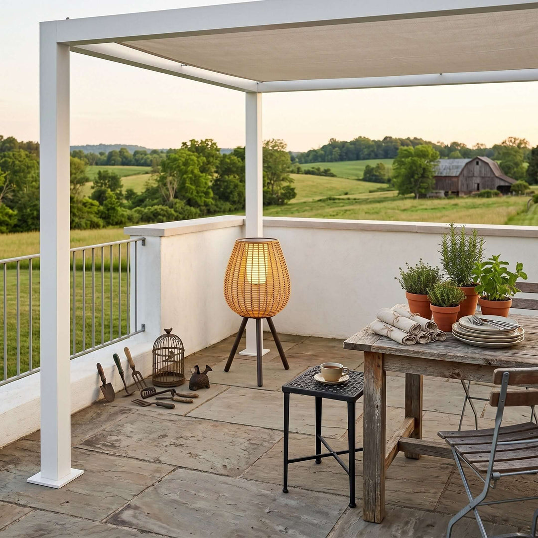 Solvyn Outdoor Floor Lamp - Woven Rattan Solar Floor Lamp