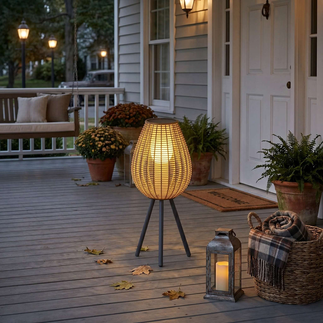 Solvyn Outdoor Floor Lamp - Woven Rattan Solar Floor Lamp