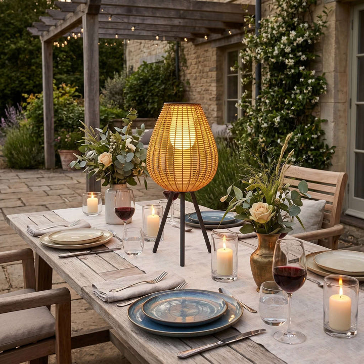 Solvyn Outdoor Floor Lamp - Woven Rattan Solar Floor Lamp