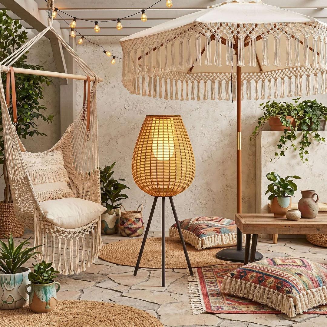 Solvyn Outdoor Floor Lamp - Woven Rattan Solar Floor Lamp