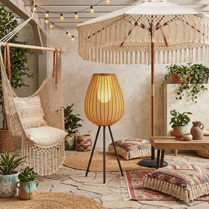 Solvyn Outdoor Floor Lamp - Woven Rattan Solar Floor Lamp