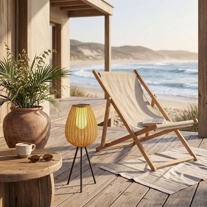 Solvyn Outdoor Floor Lamp - Woven Rattan Solar Floor Lamp
