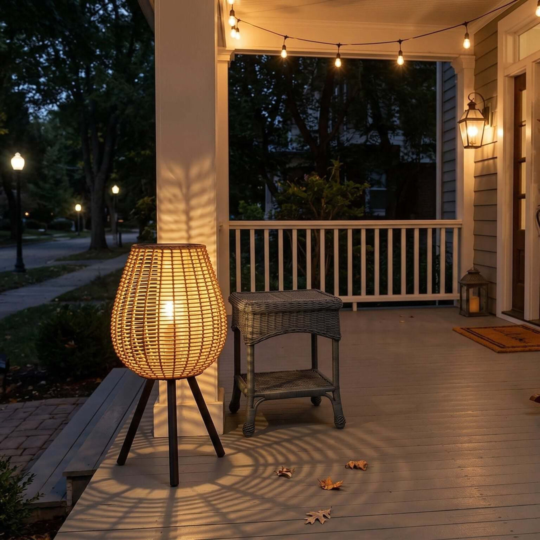 Solvyn Outdoor Floor Lamp - Woven Rattan Solar Floor Lamp