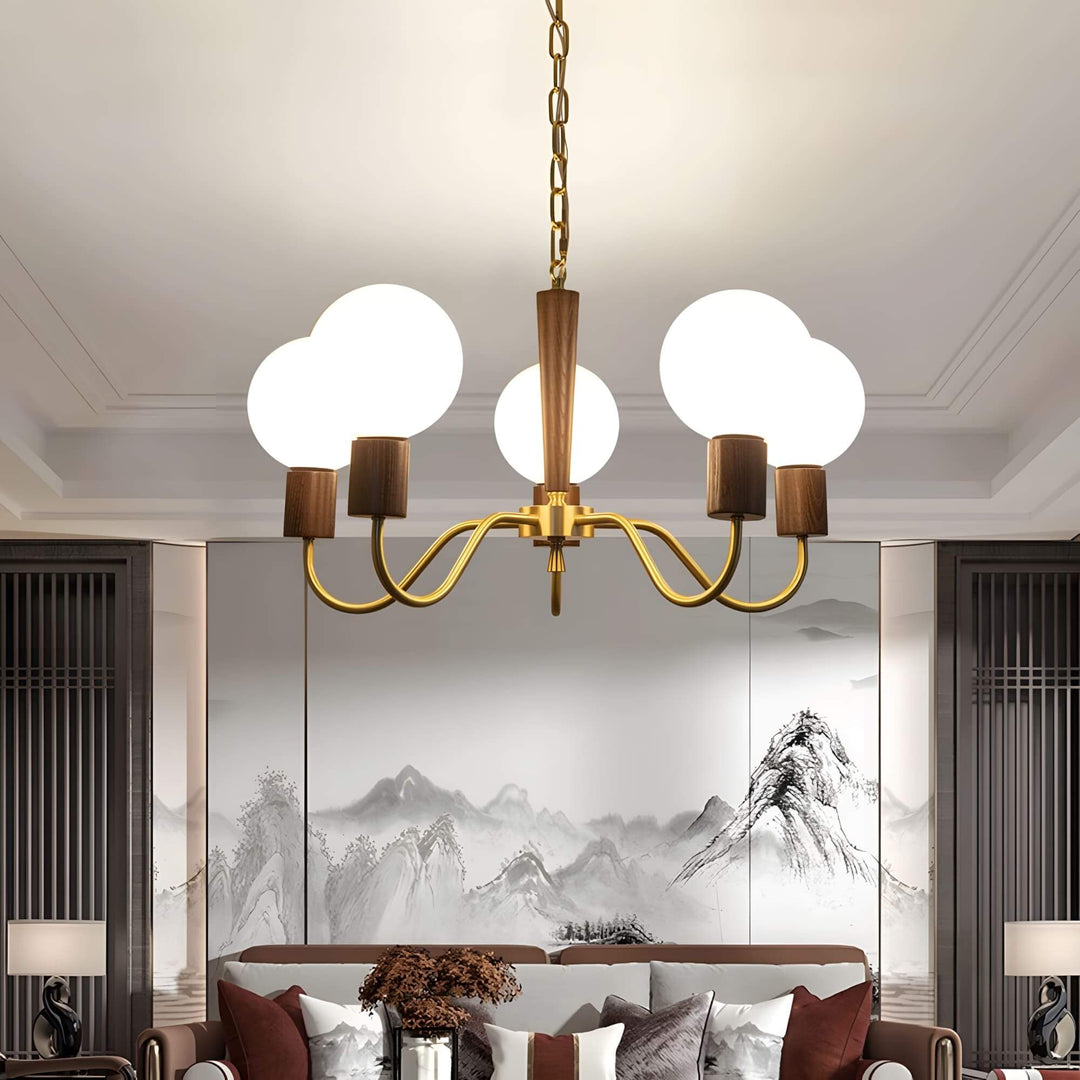 Soravia Chandelier – Contemporary Wood & Brass Bedroom Light