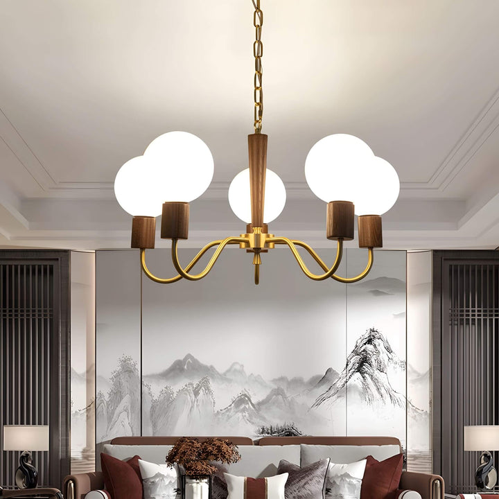Soravia Chandelier – Contemporary Wood & Brass Bedroom Light