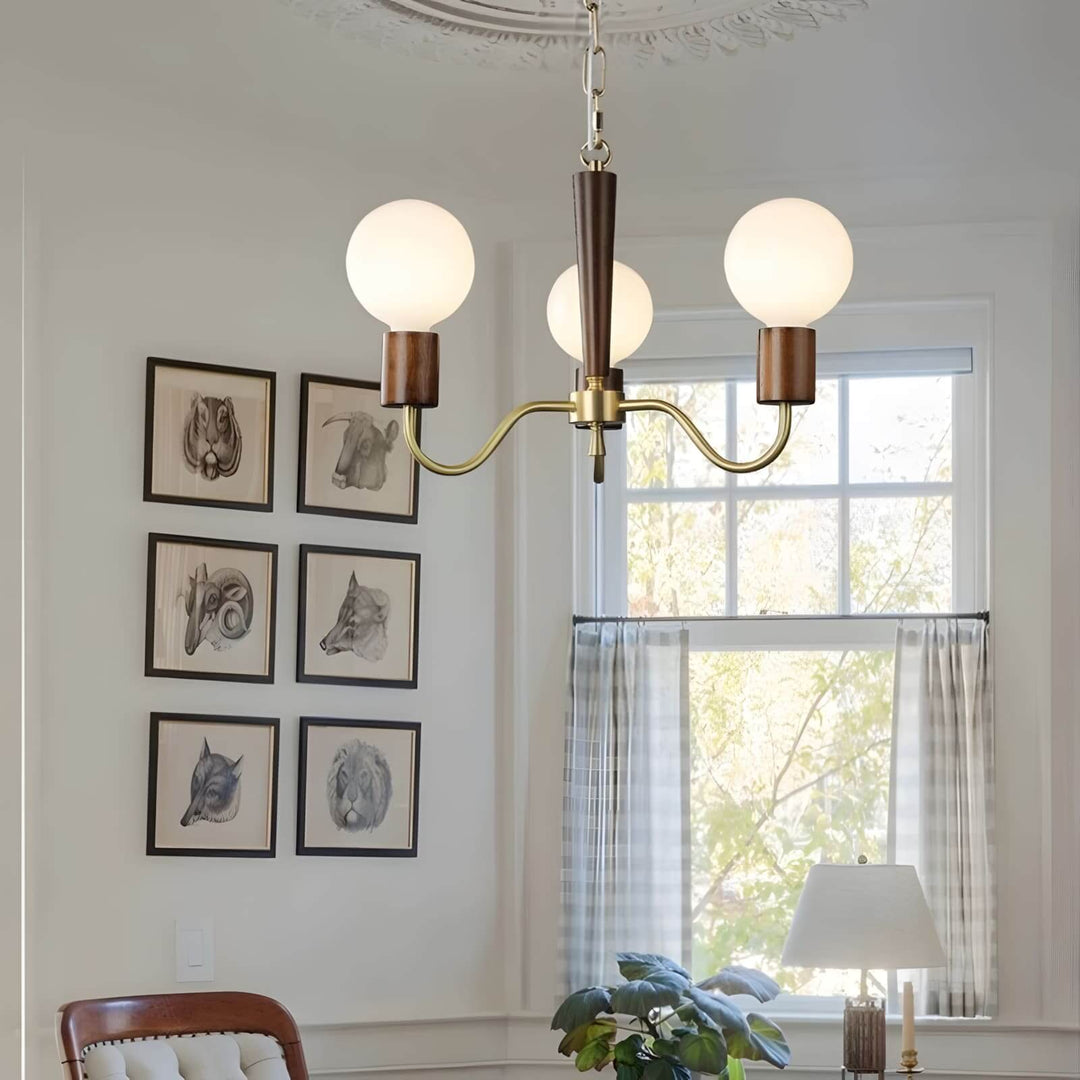 Soravia Chandelier – Contemporary Wood & Brass Bedroom Light
