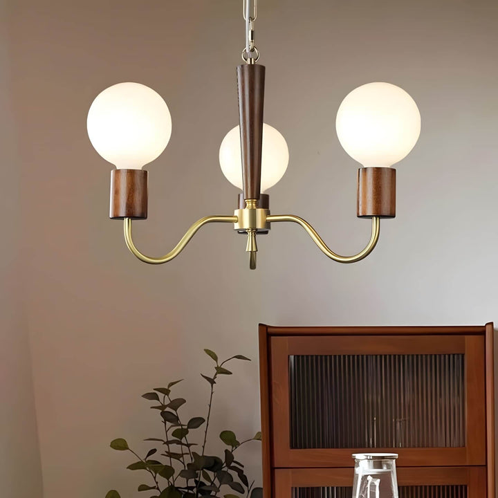Soravia Chandelier – Contemporary Wood & Brass Bedroom Light