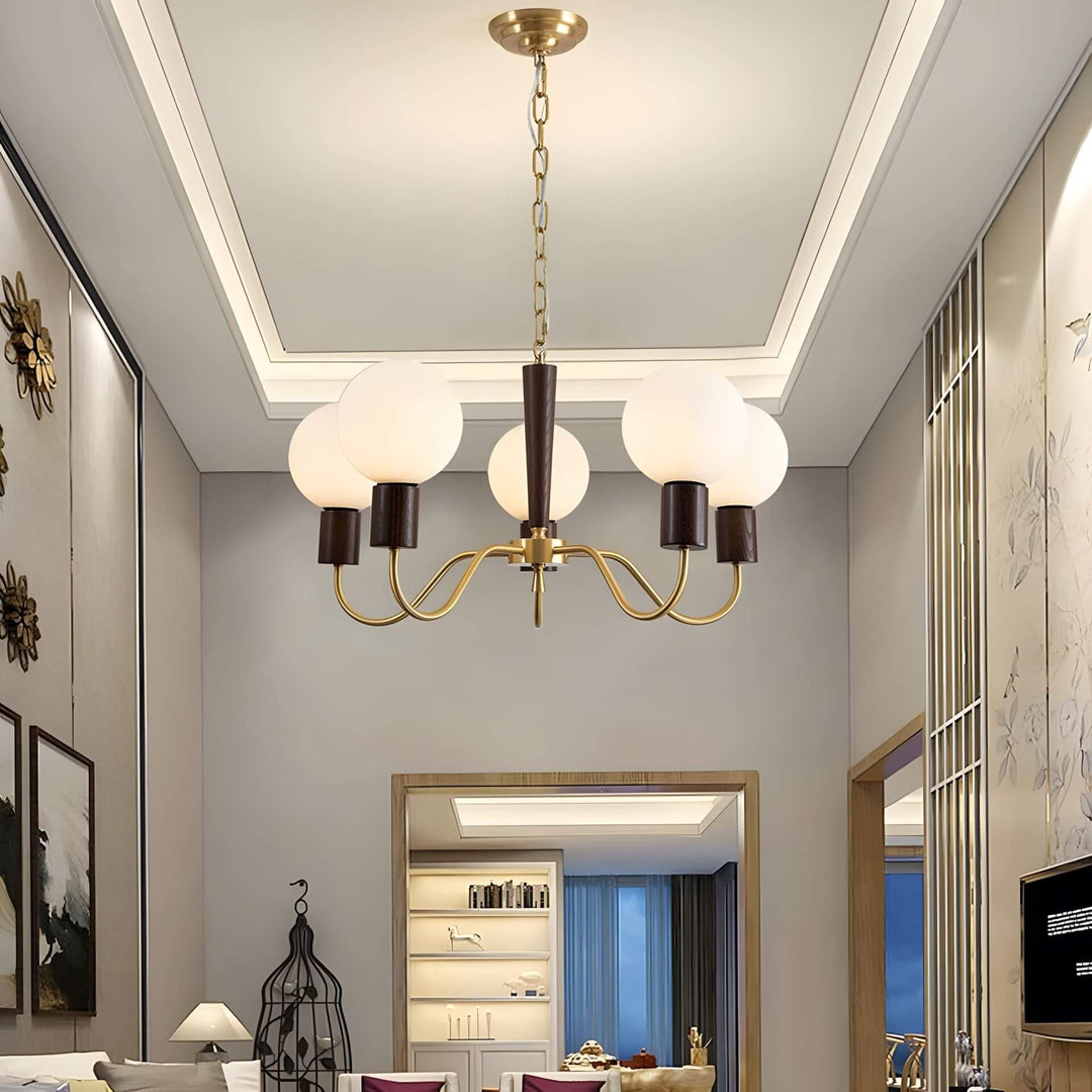 Soravia Chandelier – Contemporary Wood & Brass Bedroom Light