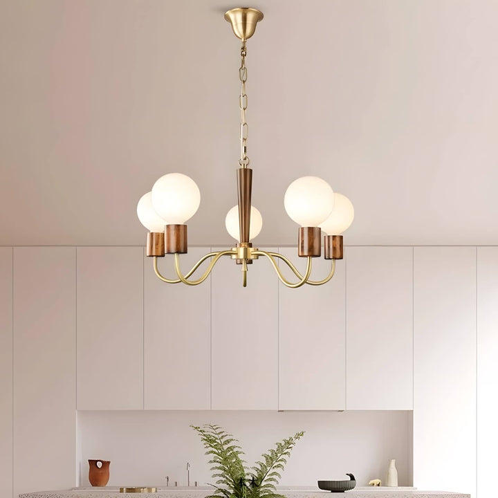 Soravia Chandelier – Contemporary Wood & Brass Bedroom Light