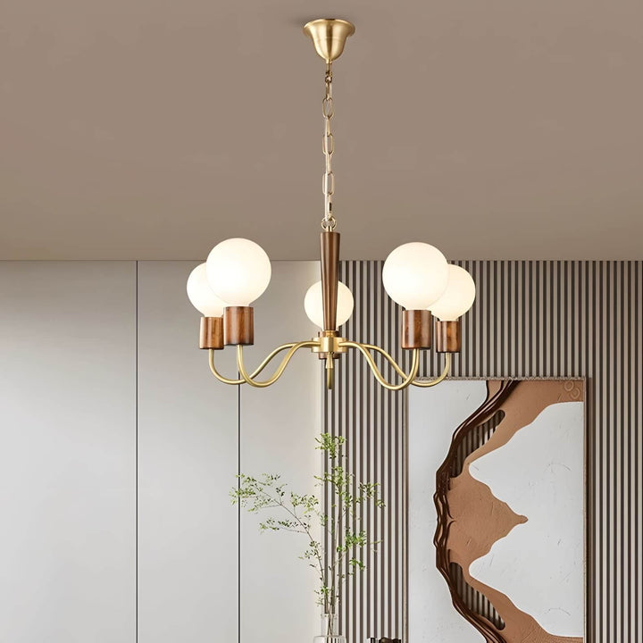 Soravia Chandelier – Contemporary Wood & Brass Bedroom Light