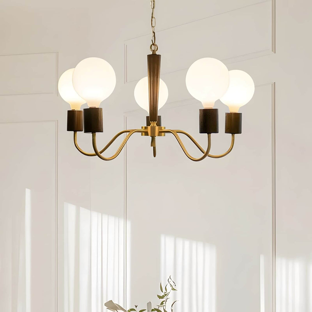 Soravia Chandelier – Contemporary Wood & Brass Bedroom Light