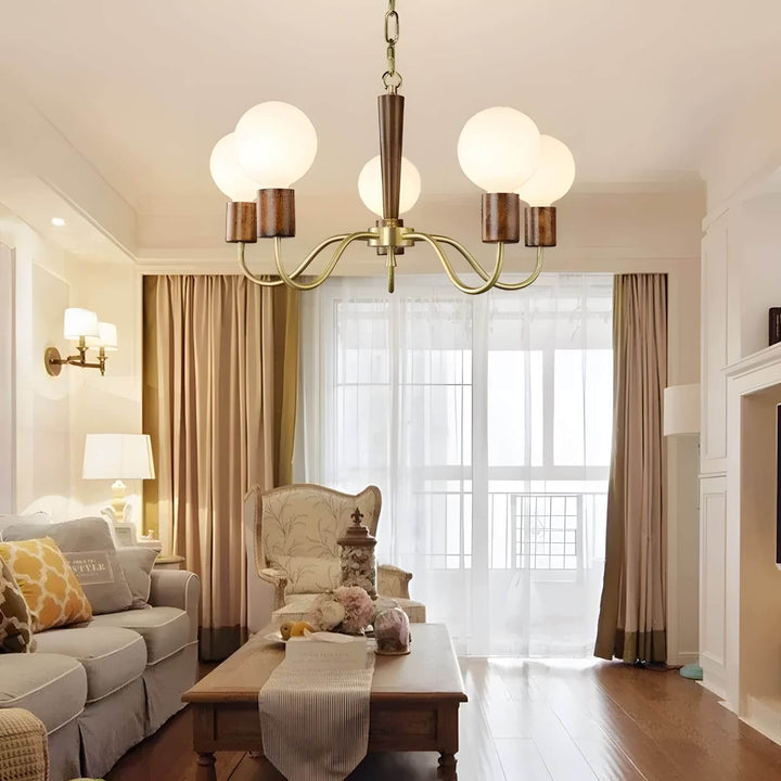 Soravia Chandelier – Contemporary Wood & Brass Bedroom Light