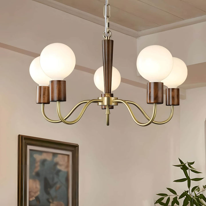 Soravia Chandelier – Contemporary Wood & Brass Bedroom Light