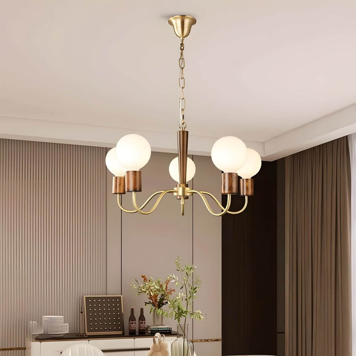 Soravia Chandelier – Contemporary Wood & Brass Bedroom Light