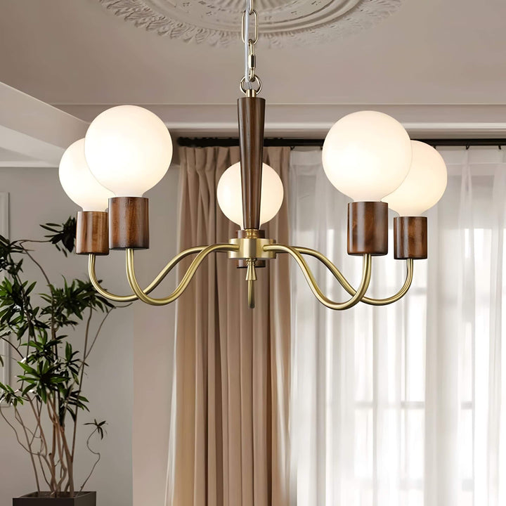 Soravia Chandelier – Contemporary Wood & Brass Bedroom Light