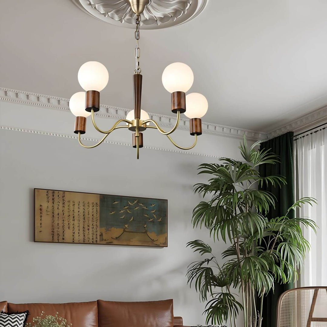 Soravia Chandelier – Contemporary Wood & Brass Bedroom Light