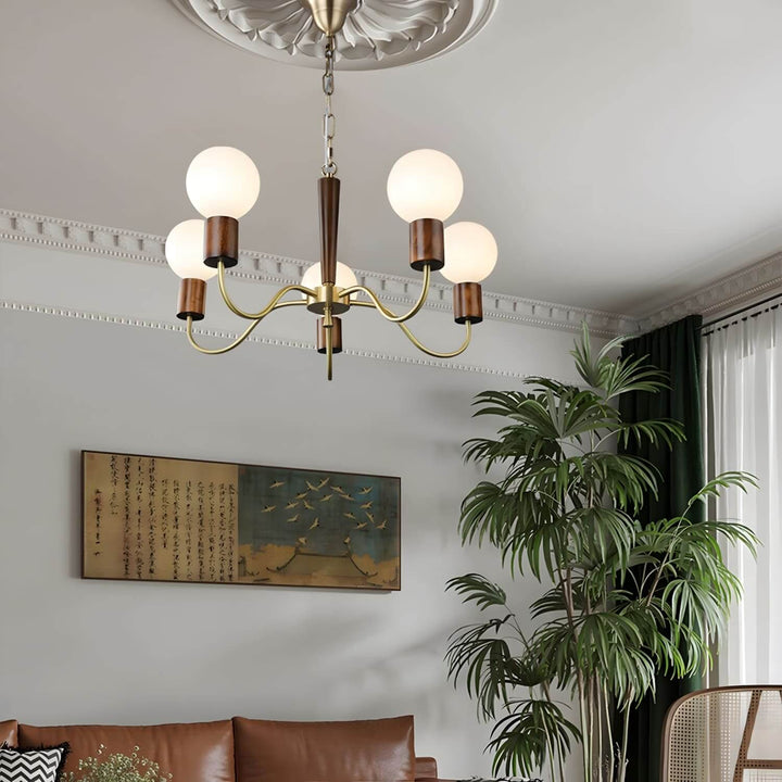 Soravia Chandelier – Contemporary Wood & Brass Bedroom Light