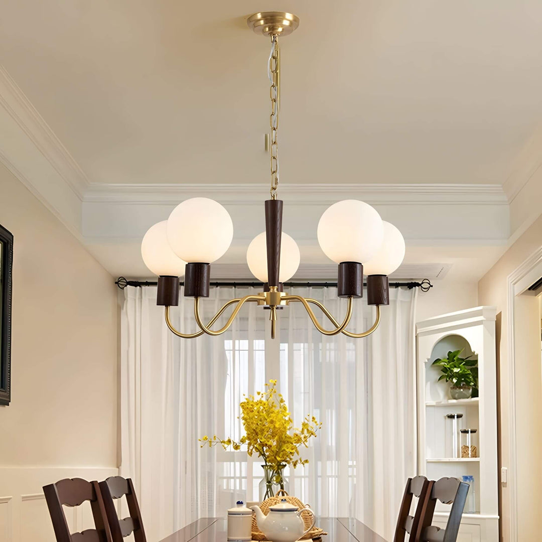 Soravia Chandelier – Contemporary Wood & Brass Bedroom Light
