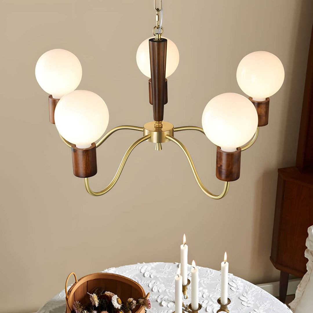 Soravia Chandelier – Contemporary Wood & Brass Bedroom Light