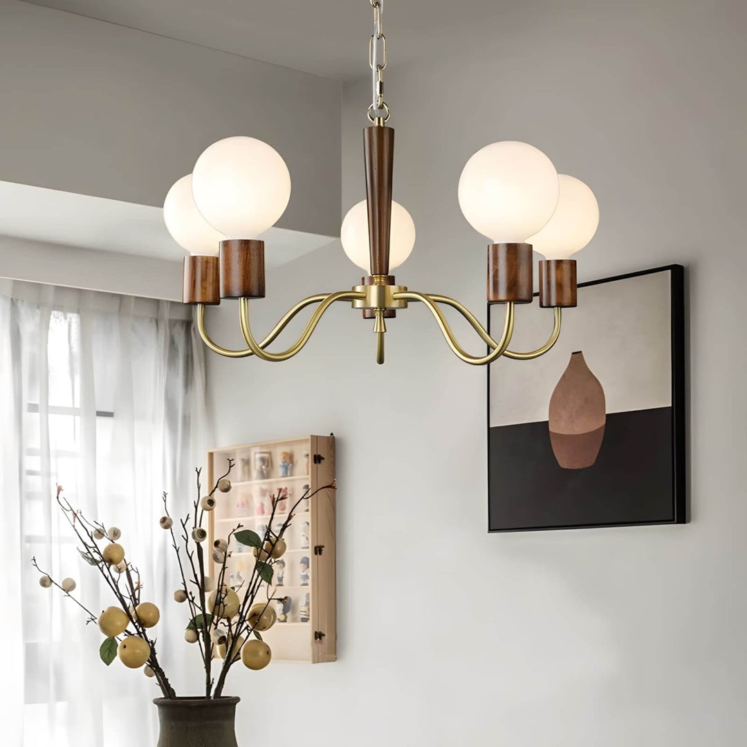 Soravia Chandelier – Contemporary Wood & Brass Bedroom Light