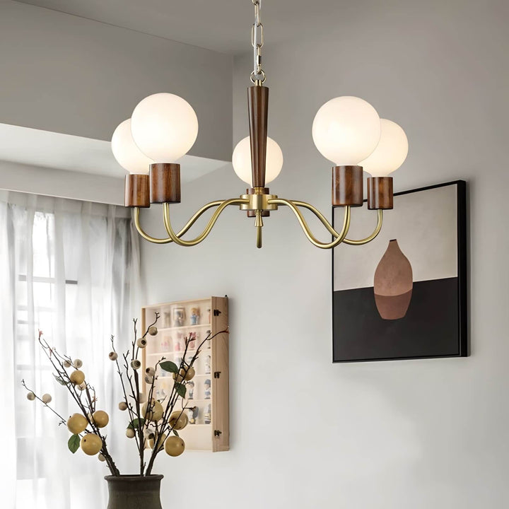 Soravia Chandelier – Contemporary Wood & Brass Bedroom Light
