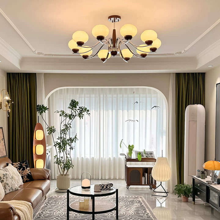 Soravia Chandelier - Contemporary Wood & Glass Living Room Light