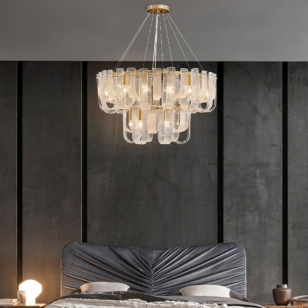 Sovina Chandelier – Modern Glass Brass Light for Dining Table