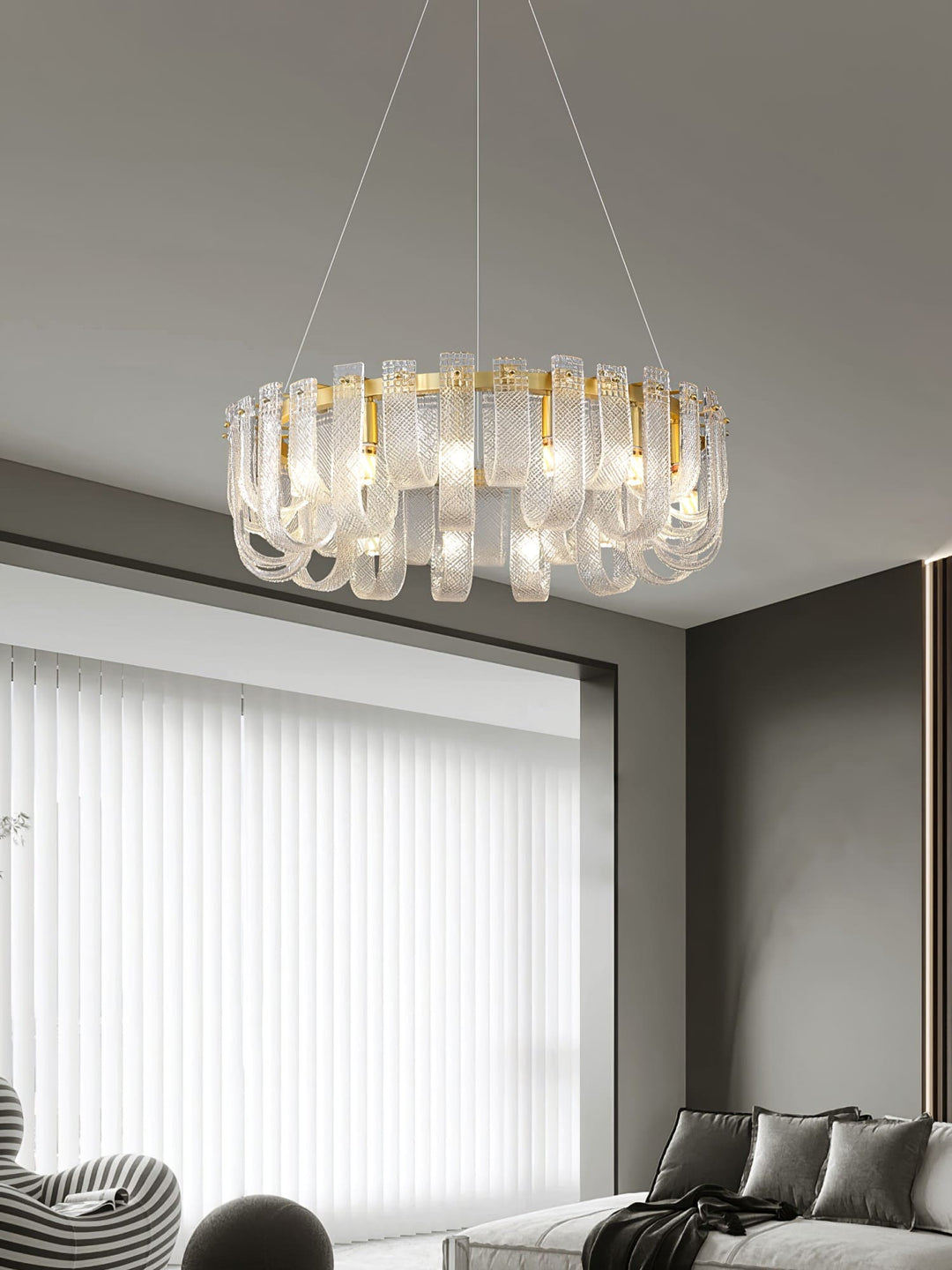 Sovina Chandelier – Modern Glass Brass Light for Dining Table