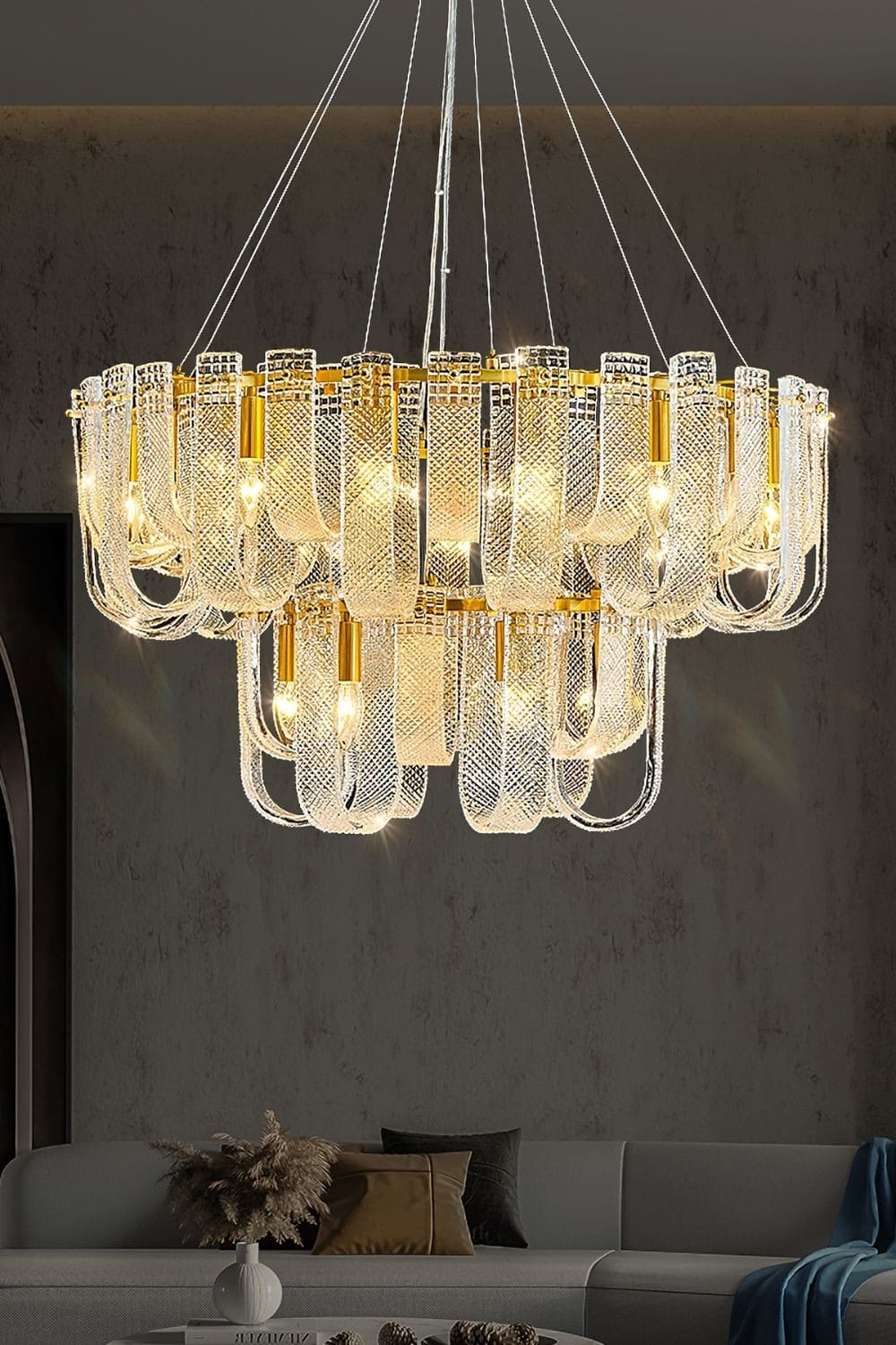 Sovina Chandelier – Modern Glass Brass Light for Dining Table