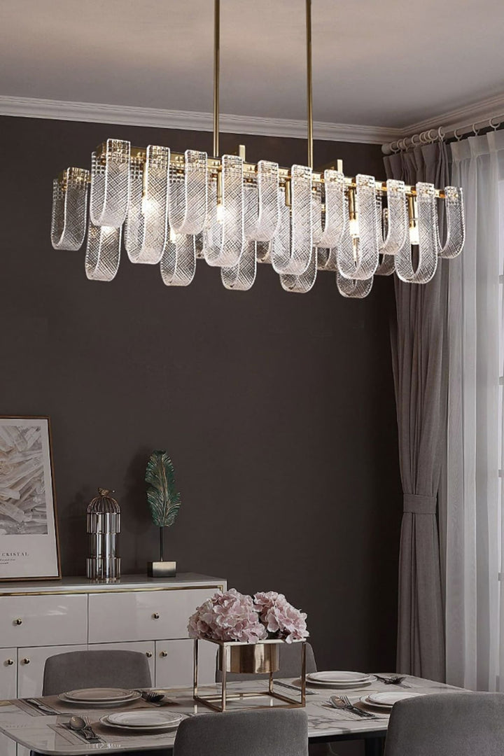 Sovina Chandelier – Modern Glass Brass Light for Dining Table